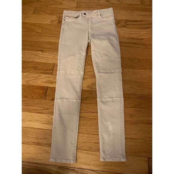 All Saints Denim - All Saints, women's cream colored biker fit cotton blend skinny jeans size W29